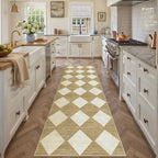 2x8 Runner Checkered Rug for Hallways Brown Washable Long Carpet Non-Slip Low Pile Boho Indoor Accent Throw Rug for Entrance Kitchen Bedroom Dining Laundry