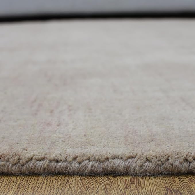 Hand Knotted Loom Wool ECO-Friendly Area Rugs - 6'x6', Round, Beige Color, Solid Plain Design, High Pile Thick Handmade Anti Skid Area Rugs for Living Room, Bed Room (L00111)