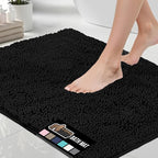 GORILLA GRIP Bath Rug Mat 60x17, Thick Soft Absorbent Chenille, Quick Dry Microfiber Mats, Rubber Backing Washable Shower Floor Rugs, Bathmat Runner, US Designed Bathroom Home Decor Accessories Black