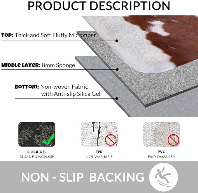 Cowhide Bathroom Mat Rugs Farm Animal Brown Cowhide Print Cow Microfiber Faux Cashmere Thick Plush Bath Mat Non-Slip Water Absorbent Bath Carpet for Bathtub Bathroom Floor Tub 16X24 Inch