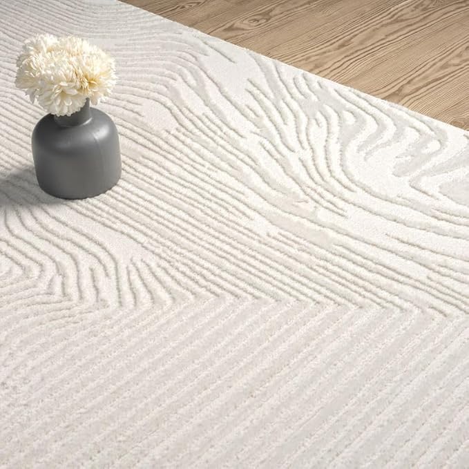 Abani Zen 6' x 9' Cream Rug – Neutral Layered Wavy Borders Pattern, Large Soft Area Rug for Living Room & Bedroom, Durable & Easy to Clean