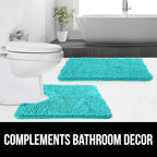 GORILLA GRIP Plush Absorbent Shaggy Chenille Bath Rug Mat for Square Toilet Base with Rubber Backing, Machine Washable Rugs, Soft Microfiber Contour Mats for Toilets, Bathroom Decor, Turquoise