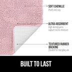 GORILLA GRIP Bath Rug Mat 44x26, Soft Absorbent Chenille, Quick Dry Microfiber Mats, Rubber Backing Washable Shower Floor Rugs, Bathmat Runner, US Designed Bathroom Home Decor Accessories Light Pink