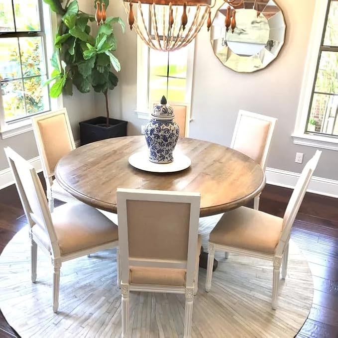 Faux Cowhide Round Area Rug | Non-Slip Leather Floor Carpet for Living Room, Bedroom, and Home Décor | Modern Stylish Accent Rug(White_9x9)