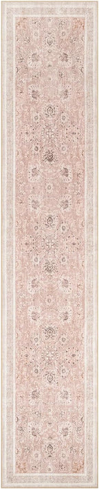 Phantoscope Hallway Runner Rug 2'x10'- Long Rug Runner Boho Washable Non-Slip Carpet for Kitchen Entryway Laundry Bedroom, Ultra-Thin Runners Vintage Distressed Accent Rug, Soft Pink/Beige