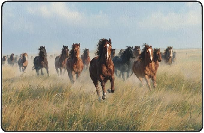 Horses Gallop Across The Grassland Area Rug Washable Outdoor Rugs Anti-Slip Soft Carpet Entryway Indoor Door Mat for Bedroom,Living Room,Porch,Terrace and Entrance Decor 8'x 5'