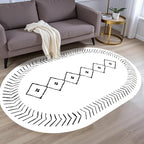 Simple Black and White Geometric Texture Bordered Area Rug 9x12 for Living Room Bedroom Dining Room Soft Washable Anti Slip Floor Mats Doormat Modern Minimalist Large Carpet Cozy Indoor Oval Rugs