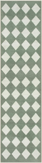 Lahome Checkered Washable 2x8 Green Runners for Hallways Non Slip, Ultra-Thin Kitchen Bathroom Runner Rugs, Moroccan Trellis Throw Carpet Runner for Bedroom Entryway Decor (2'x8',Green)
