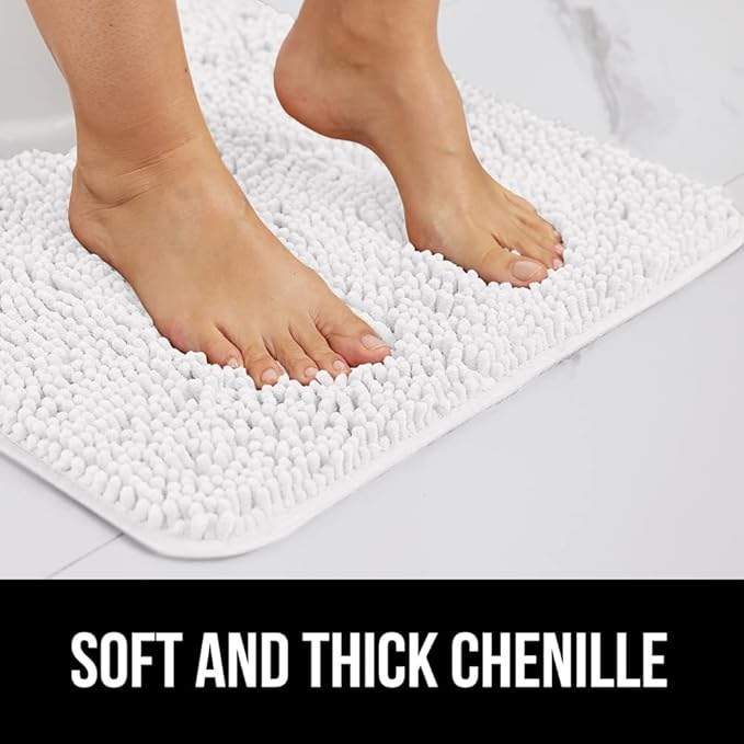 GORILLA GRIP Bath Rug Mat 60x24, Thick Soft Absorbent Chenille, Quick Dry Microfiber Mats, Rubber Backing Washable Shower Floor Rugs, Bathmat Runner, US Designed Bathroom Home Decor Accessories White