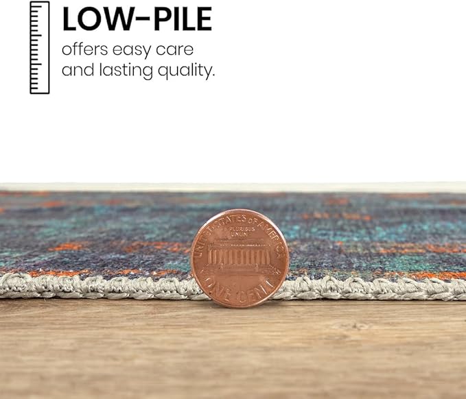 GLN Rugs Contemporary Collection - Machine Washable Area Rug, Contemporary Washable, Non Slip, Low Pile Chenille Rug, Living Room, Bedroom, Kitchen Rug (3' x 5' Midnight/Multi)