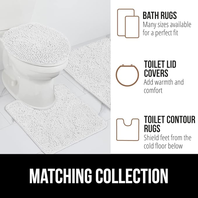GORILLA GRIP Bath Rug Mat, Thick Soft Absorbent Chenille, Quick Dry Microfiber Mats, Rubber Backing Washable Shower Floor Rugs, US Designed Bathroom Bathmat Home Decor Accessories, 24x17, White