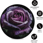 Washable Non-Slip Round Rug Purple Rose Pattern, Perfect for Home Decor Indoor/Outdoor Use, Ideal for Living Room, Bedroom, Dorm Room, Office, and Dining Room.