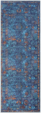 GLN Rugs Contemporary Collection - Machine Washable Area Rug, Contemporary Washable, Non Slip, Low Pile Chenille Rug, Living Room, Bedroom, Kitchen Rug (2'6" x 10' Midnight/Multi)