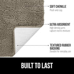 GORILLA GRIP Plush Absorbent Shaggy Chenille Bath Rug Mat for Square Toilet Base with Rubber Backing, Machine Washable Rugs, Soft Microfiber Contour Mats for Toilets, Bathroom Decor, Latte