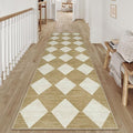 2x8 Runner Checkered Rug for Hallways Brown Washable Long Carpet Non-Slip Low Pile Boho Indoor Accent Throw Rug for Entrance Kitchen Bedroom Dining Laundry
