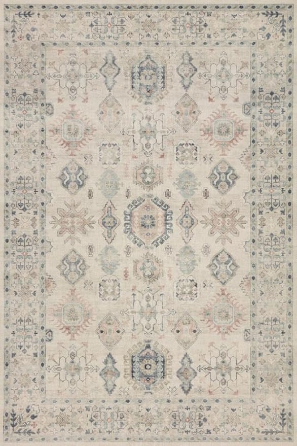 Loloi II Hathaway Collection HTH-05 Steel/Ivory 7'-6" x 9'-6" , .25" Thick, Runner Rug, Soft, Durable, Printed, Modern, Low Pile, Non-Shedding, Easy Clean, Living Room Rug