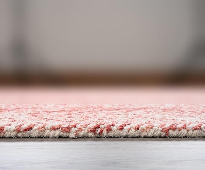 Modern Herringbone Chevron Collection Handcrafted Wool Area Rug - Durable, Zigzag Pattern, for High Traffic, Contemporary Design for Living Room, Bedroom, Dining Room Decor (Blush Pink, 6' x 6')