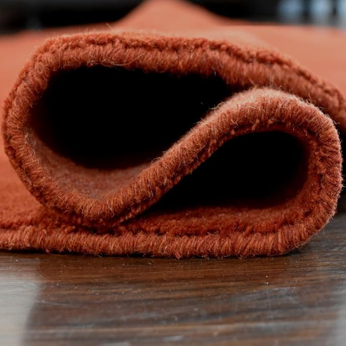 Hand Knotted Loom Wool ECO-Friendly Area Rugs - 6'x6', Round, Light Red Color, Solid Plain Design, High Pile Handmade Anti Skid Area Rugs for Living Room, Bed Room (L00111)