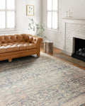 Loloi Hathaway Collection HTH-02 Denim/Multi 7'-6" x 9'-6", .25" Thick Area Rug, Soft, Durable, Printed, Modern, Low Pile, Non-Shedding, Easy Clean, Living Room Rug