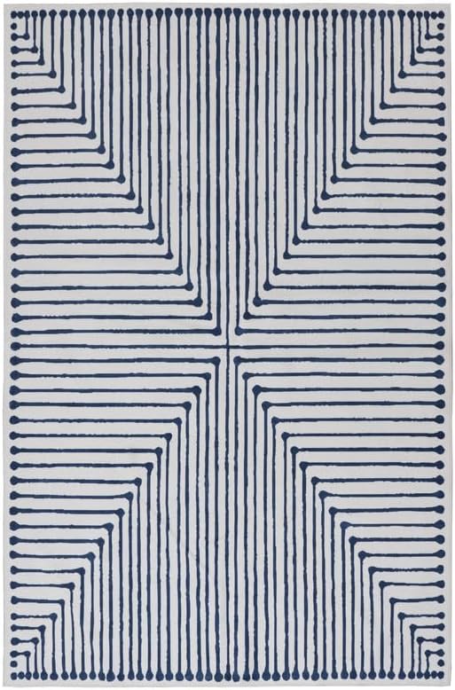 GLN Rugs Contemporary Collection - Machine Washable Area Rug, Contemporary Washable, Non Slip, Low Pile Chenille Rug, Living Room, Bedroom, Kitchen Rug (3' x 5' Blue Ivory)