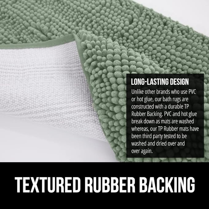 GORILLA GRIP Bath Rug Mat, Thick Soft Absorbent Chenille, Quick Dry Microfiber Mats, Rubber Backing Washable Shower Floor Rugs, US Designed Bathroom Bathmat Home Decor Accessories, 24x17 Sage Green