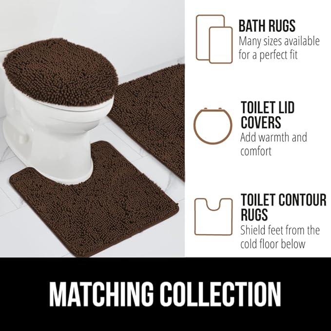 GORILLA GRIP Bath Rug Mat 30x20, Thick Soft Absorbent Chenille, Quick Dry Microfiber Mats, Rubber Backing Washable Shower Floor Rugs, US Designed Bathroom Bathmat Home Decor Accessories, Brown