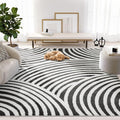 Abani Nomad Cream & Black Area Rug 4' x 6' for Living Room, Bedroom - Black Linear Curves Design - Durable & Easy to Clean
