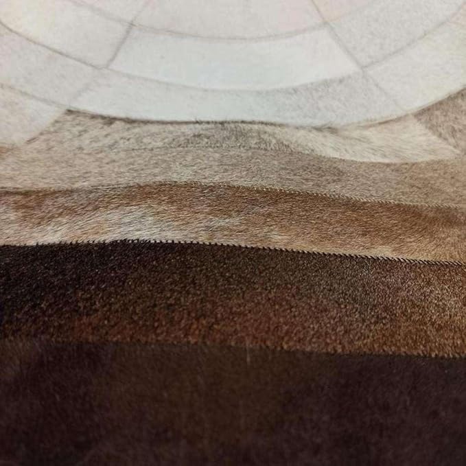 Round Faux Cowhide Leather Rug 10×10 ft – Brown & Beige Rustic Western Farmhouse Boho Concentric Patchwork Non-Slip Durable Faux Leather Area Carpet for Living Room, Bedroom & Office