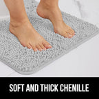 GORILLA GRIP Bath Rug Mat 42x24, Soft Absorbent Chenille, Quick Dry Microfiber Mats, Rubber Backing Washable Shower Floor Rugs, Bathmat Runner, US Designed Bathroom Home Decor Accessories Light Gray