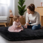 Zentavio Bedside Rugs Small 2x3 Shag Entry Entrance Rugs Soft Bedroom Carpet Area Rugs for Dorm College Essentials Non-Slip Living Room Throw Rug Home Decor Aesthetic Nursery Black
