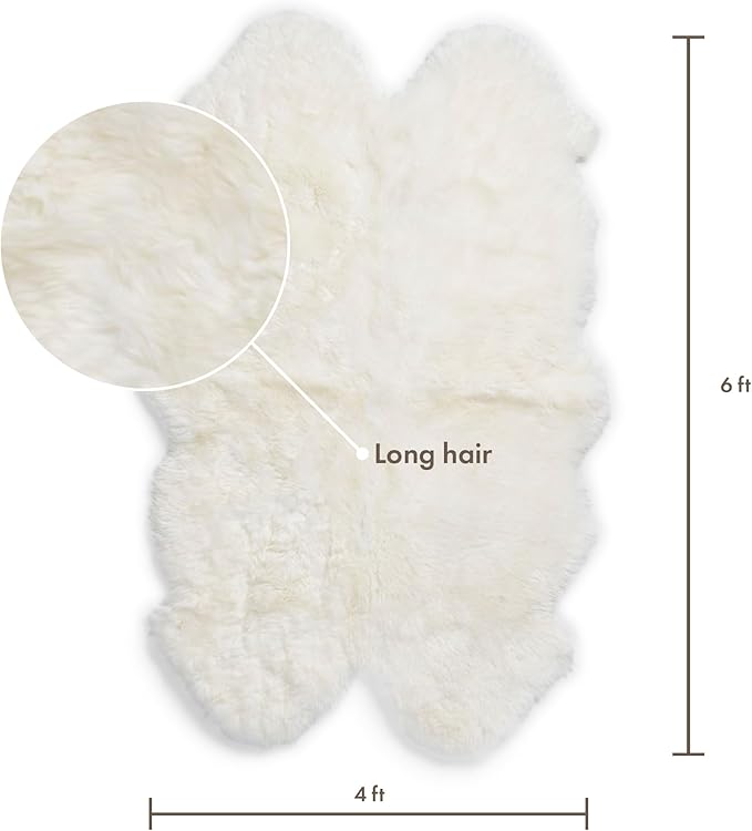 Real Sheepskin Rug 4x6 ft | Sheepskin Rugs for Living Room and Sofa | Bedside Rugs for Bedrooms | Large Fluffy Rug is Breathable & Heat-regulating in Color White
