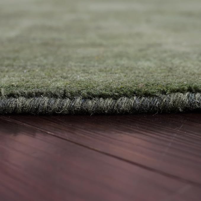 Hand Knotted Loom Wool ECO-Friendly Area Rugs - 8'x8', Octagon, Green Color, Solid Plain Design, High Pile Thick Handmade Anti Skid Area Rugs for Living Room, Bed Room (L00111)