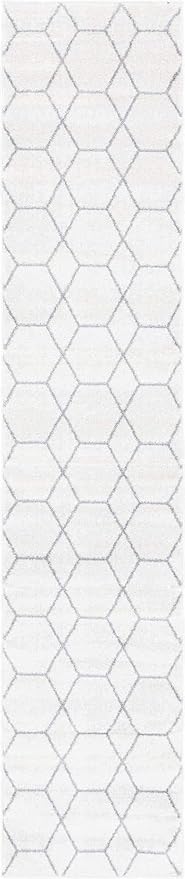 Unique Loom Trellis Frieze Collection Area Rug - Geometric (2' x 10' Runner, Ivory/ Gray)
