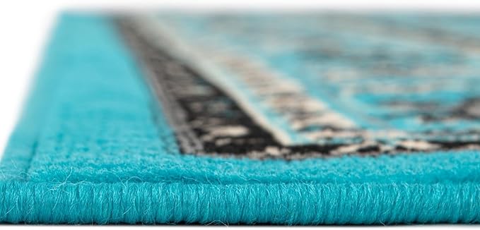 Unique Loom Sialk Hill Collection Area Rug - Washington (7' 1" x 10' Rectangle Turquoise/Black)