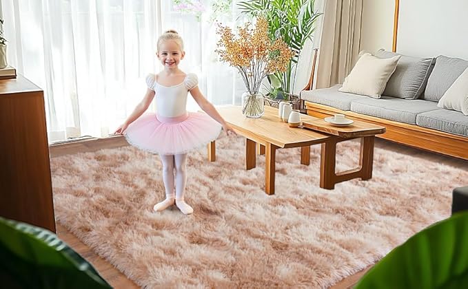 Upgrade Non-Slip Plush Rugs for Living Room, Soft Shaggy Carpets for Living Room, Fuzzy Rugs for Kids' Room, Perfect Decor for Modern Home Tie Dye Beige 5x7Feet