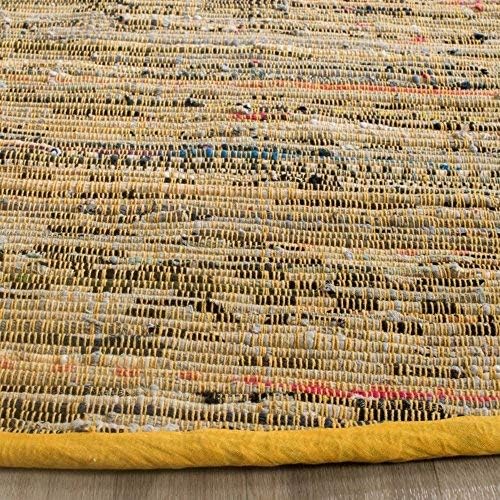 SAFAVIEH Rag Rug Collection 4' Round Yellow / Multi RAR121H Handmade Boho Stripe Cotton Area Rug