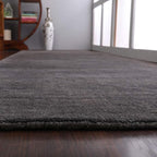Hand Knotted Loom Wool ECO-Friendly Area Rugs - 2'6''x12', Runner, Charcoal Color, Solid Plain Design, High Pile Handmade Anti Skid Area Rugs for Living Room, Bed Room (L00111)