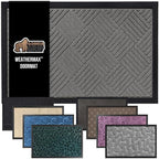 GORILLA GRIP 100% Waterproof All-Season WeatherMax Doormat US Designed Natural Rubber, Stain Fade Resistant, Low Profile Indoor Outdoor Door Mats, Easy Clean, 17x29 Gray Diamond