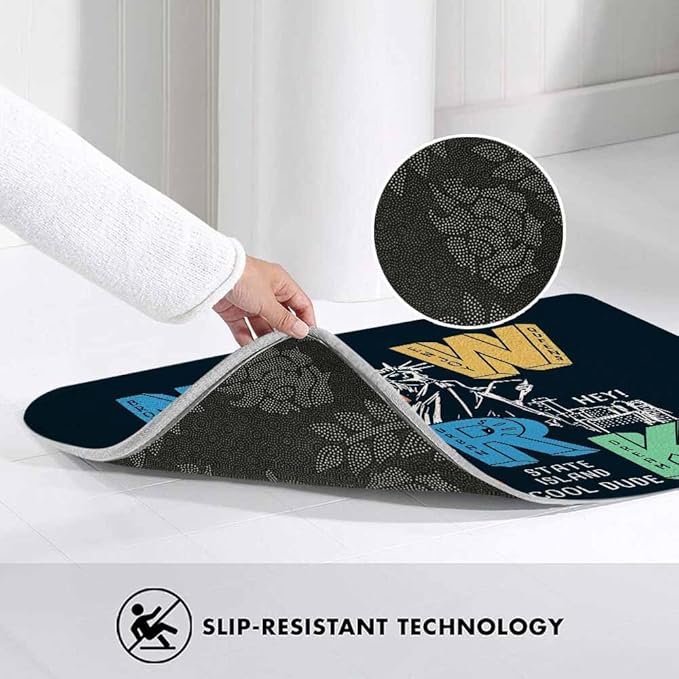 New York City Bath Mats for Bathroom New York Theme on Black Background Floor Bath Rugs Machine Washable Bathmat Carpet Rug Room Decor for Shower Floor 16 X 24 inch Mat