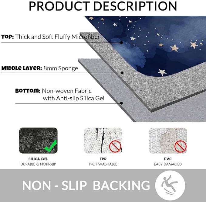 Stars and Clouds Bath Rugs for Bathroom Durable Flannel Bath Rug Clearance Mats for Forlaundry Room and Kitchen Decor Carpt Washable 20 X 32 Inch Mat