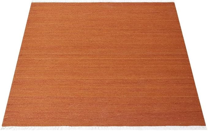 Rugsotic Carpets Hand Woven Flat Weave Kilim Wool ECO-Friendly Area Rugs - 8'x8', Square Shape, Dark Orange Color, Solid Plain Design, Low Pile Handmade Rugs for Living Room, Bed Room (D00111)