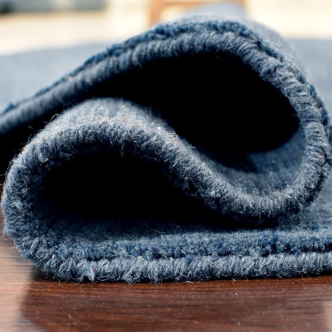 Hand Knotted Loom Wool ECO-Friendly Area Rugs - 6'x6', Round, Blue Color, Solid Plain Design, High Pile Thick Handmade Anti Skid Area Rugs for Living Room, Bed Room (L00111)
