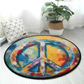 Non-Slip Round Rug, Washable Indoor/Outdoor Carpet with Boho-Style Peace Sign Painting Perfect for Bedroom, Living Room, Entryway and Dining Room Under Table.