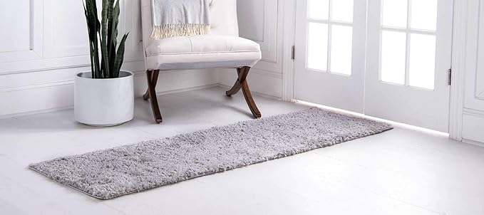 Unique Loom Davos Shag Collection Area Rug - Solid (2' 7" x 13' 1" Runner, Sterling)