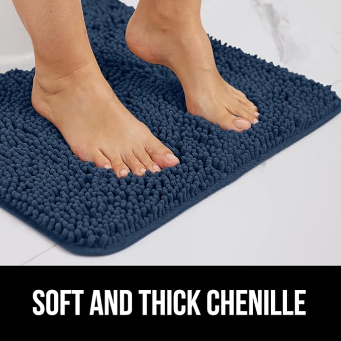 GORILLA GRIP Bath Rug Mat 30x20, Thick Soft Absorbent Chenille, Quick Dry Microfiber Mats, Rubber Backing Washable Shower Floor Rugs, US Designed Bathroom Bathmat Home Decor Accessories, Navy Blue