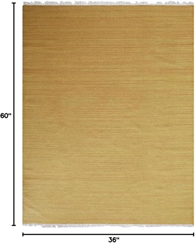 Rugsotic Carpets Hand Woven Flat Weave Kilim Wool 3'x5' Area Rug Solid Gold D00111