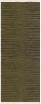 Rugsotic Carpets Hand Woven Flat Weave Kilim Wool ECO-Friendly Area Rugs - 2'6''x12', Runner Shape, Olive Color, Solid Plain Design, Low Pile Handmade Area Rugs for Living Room, Bed Room (D00111)