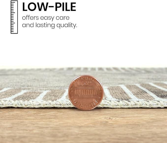 GLN Rugs Contemporary Collection - Machine Washable Area Rug, Contemporary Washable, Non Slip, Low Pile Chenille Rug, Living Room, Bedroom, Kitchen Rug (2' x 3' Lines Cream)