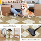 5x7 Checkered Area Rugs for Living Room Brown Machine Washable Large Rug Non-Slip Stain Resistant Low Pile Boho Accent Indoor Throw Carpet for Office Bedroom Dining Room Classroom