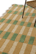 Hand-Tufted Wool Area Rug with Scalloped Edges, Beige and Green Plaid Pattern, Cozy and Soft Accent Rug for Living Room, Bedroom, and Nursery, Handmade Decorative Rug, 2x3 Ft